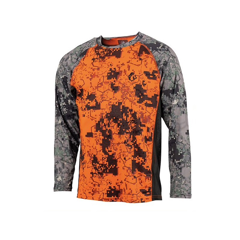 T-shirt manches longues orange camouflage numérique